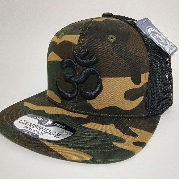 Om Aum Ohm Yoga Namaste Symbol Camouflage Embroidered Mesh Trucker Snapb… - Picture 1 of 9